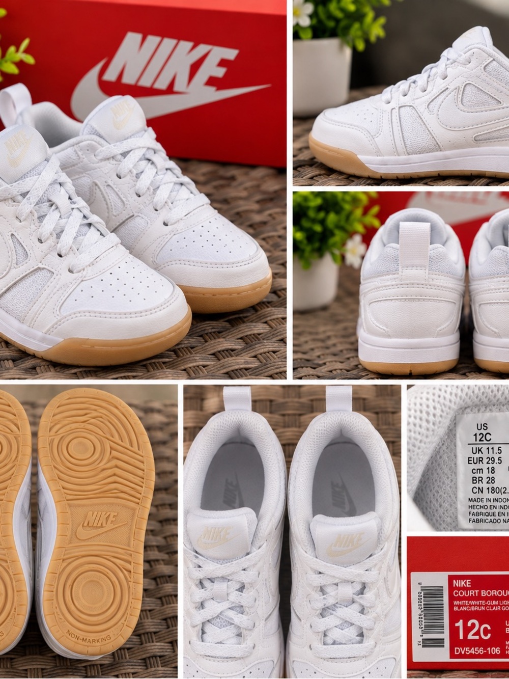 Nike Kids White and Gum Accent Court Sneakers